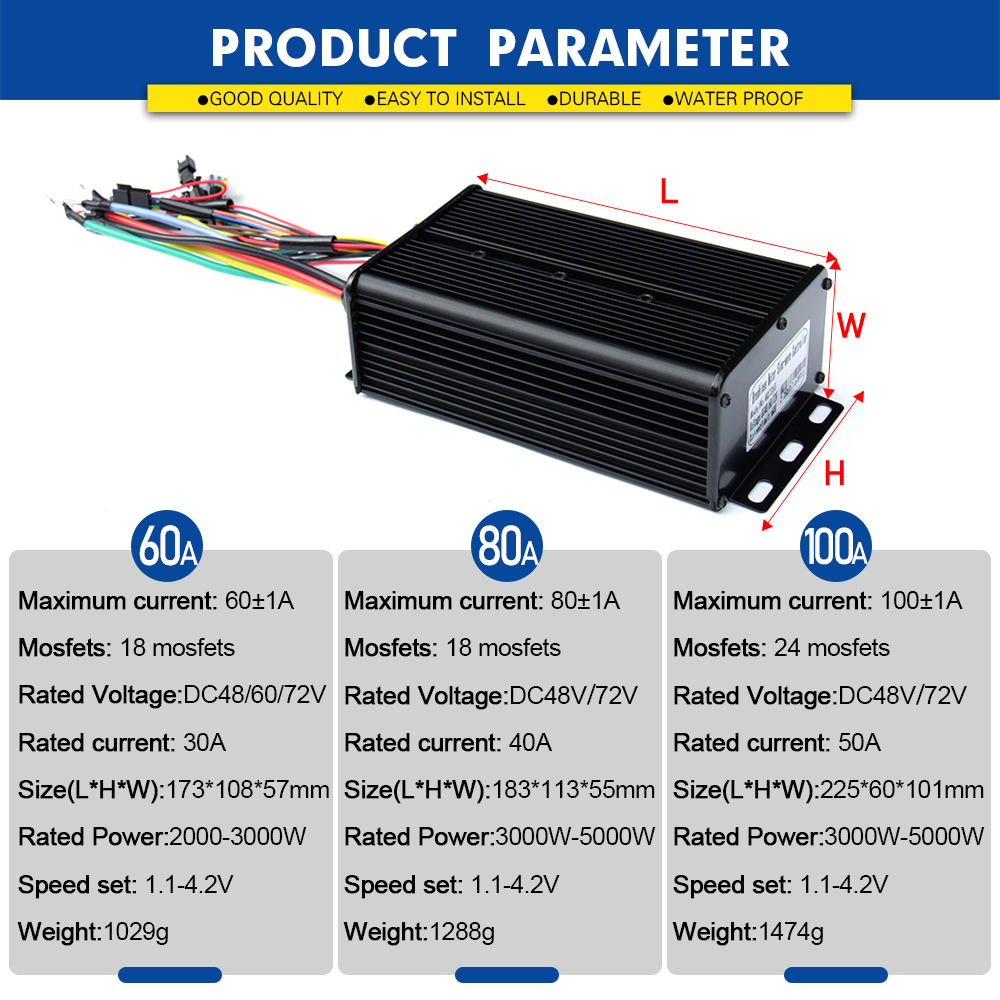 2000W-5000W 48V-72V E-Bike 3-m - đánh giá và giá Sine Wave Controller 48V 72V 80A