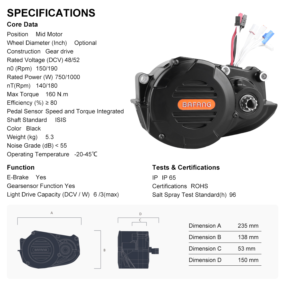 risunmotor M620 G510 48V 52V 1 - đánh giá và giá Mid Drive Motor Kit 52V 1000W